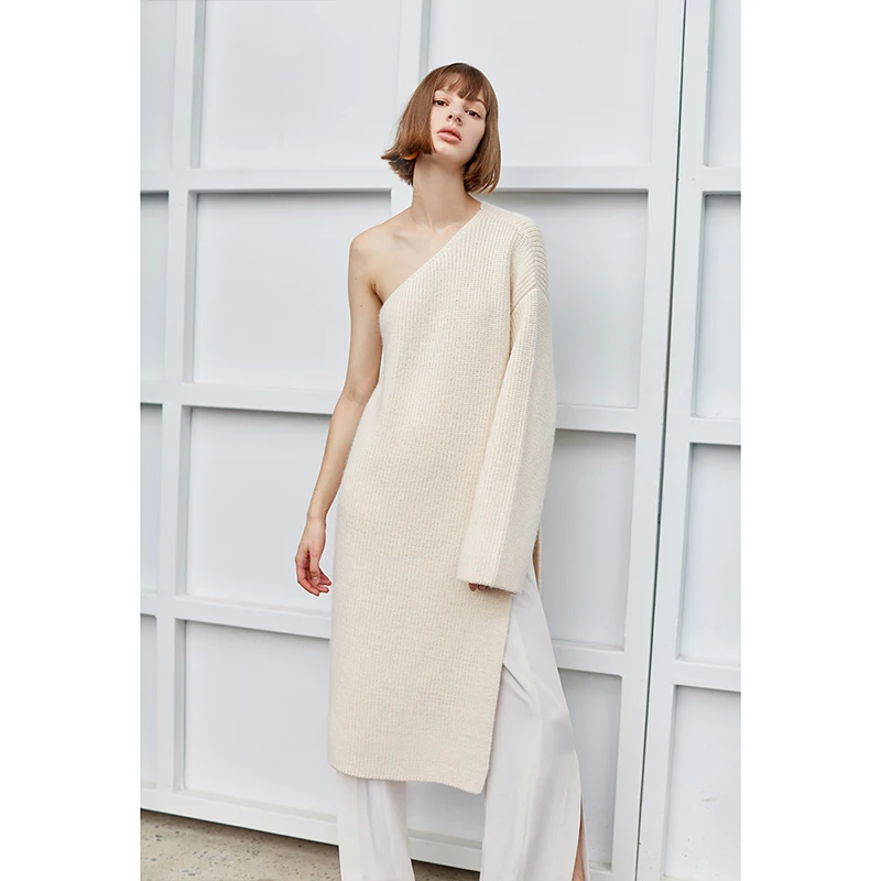 【楠哥专属】原创初春新款个性白色露肩长袖中长款上衣 19206