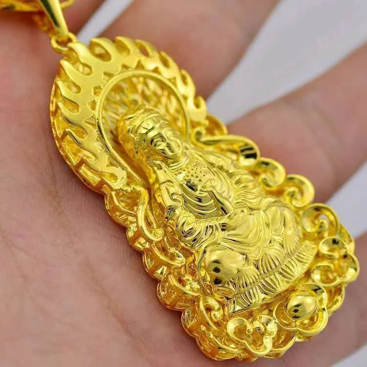 【专柜同款】吊坠 观音吊坠时尚大气金色实心挂坠中古坠链素款