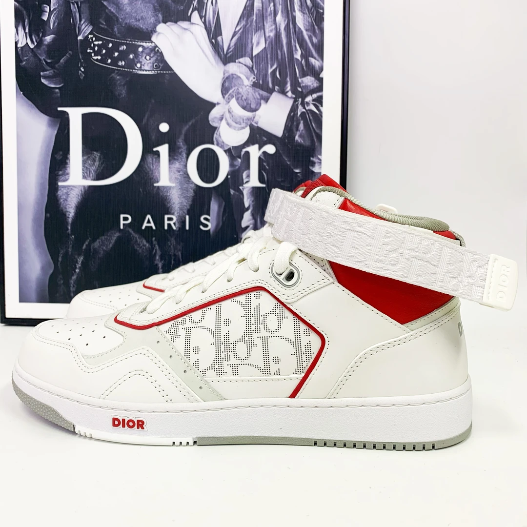 全新未使用 DIOR/迪奥 迪奥b27中帮魔术贴红色老花板百搭鞋潮流