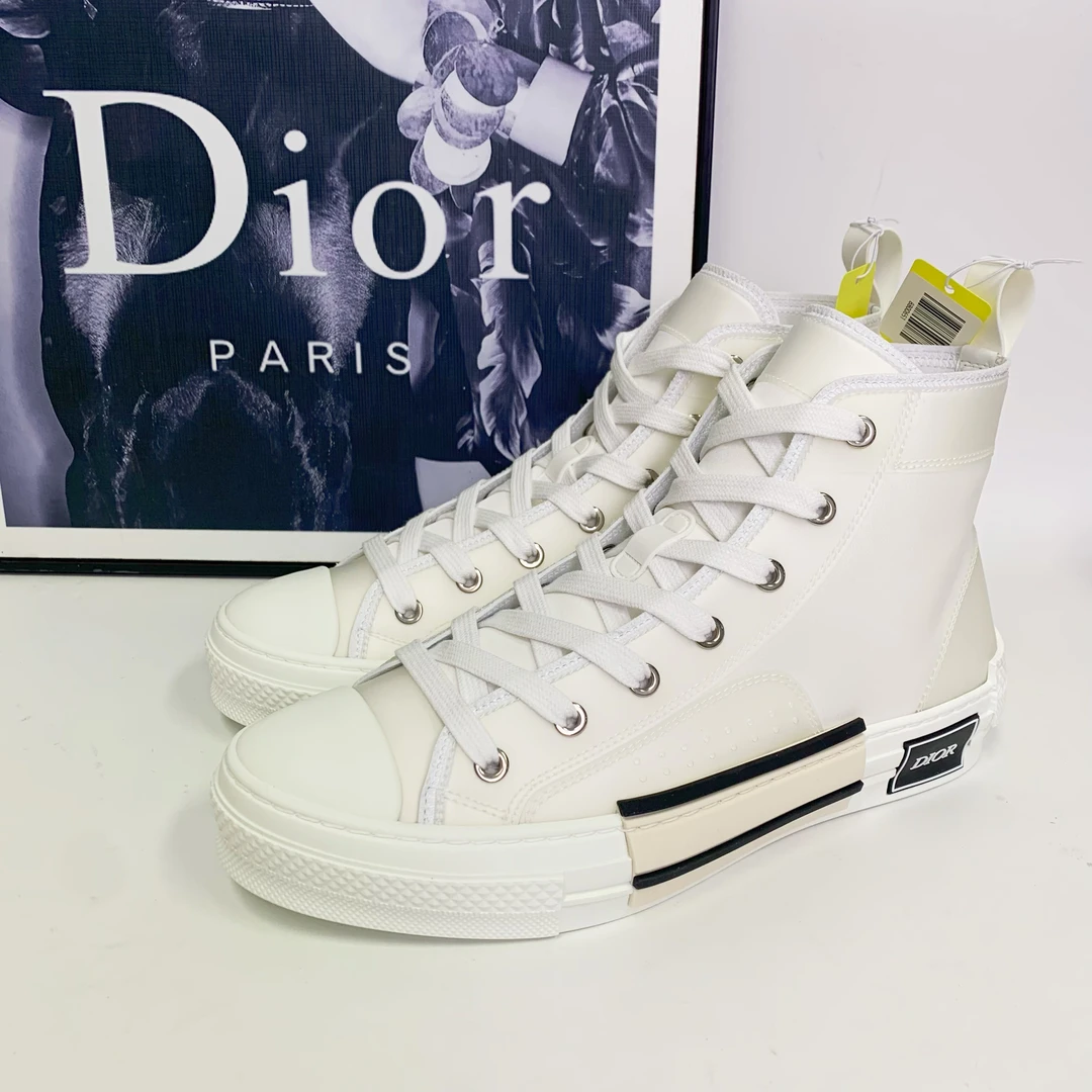 全新未使用 DIOR/迪奥 迪奥B23系列白色科技帆布高帮板鞋潮流