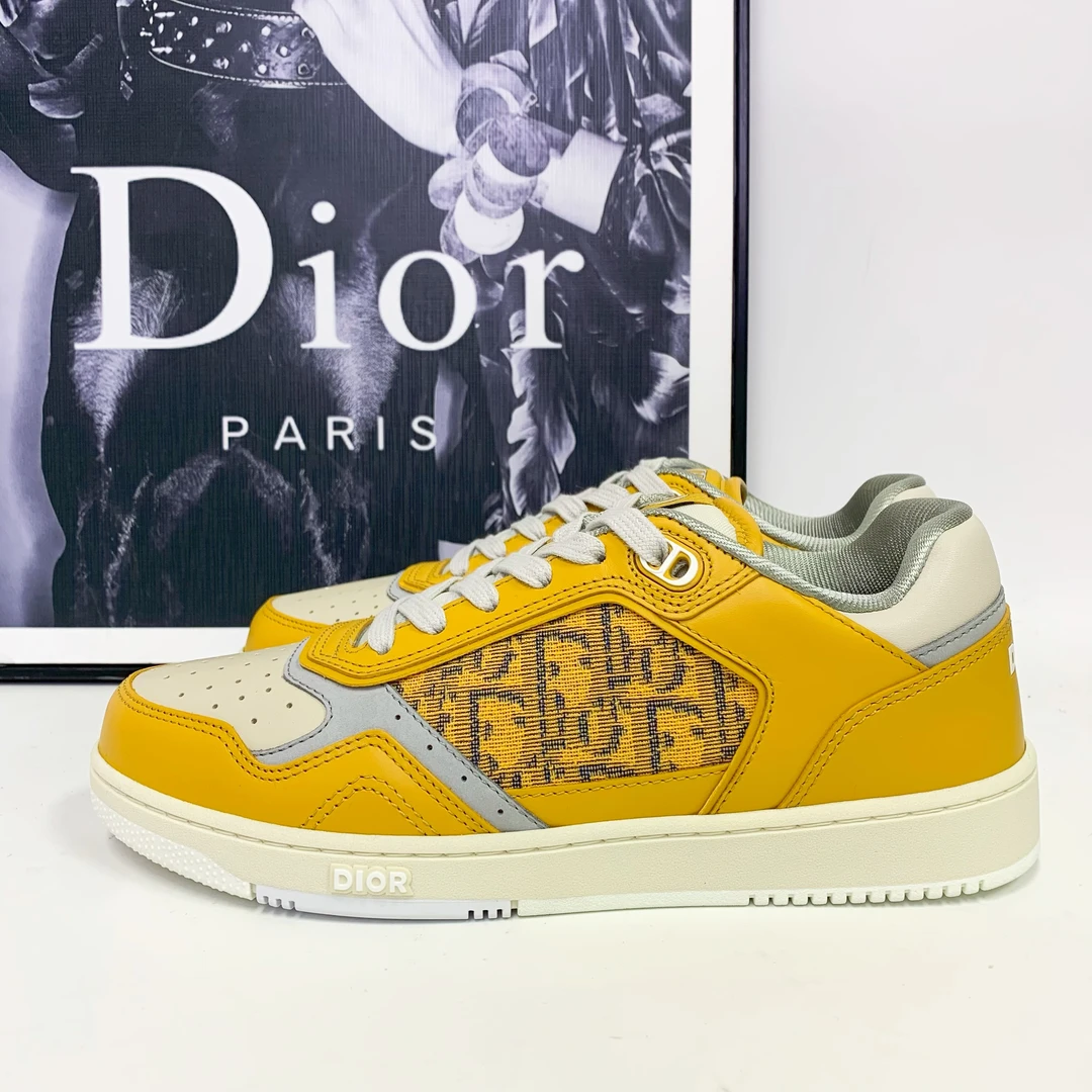 全新未使用 DIOR/迪奥 迪奥B27系列黄色皮面白尾板鞋复古潮流