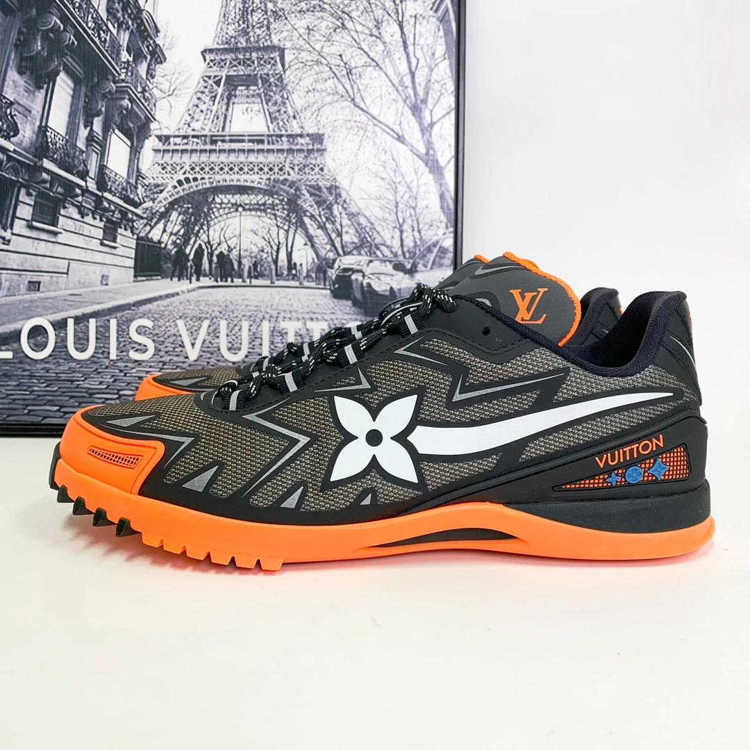 全新未使用 LouisVuitton/路易威登 LV Sprint灰橙色帆布运动鞋
