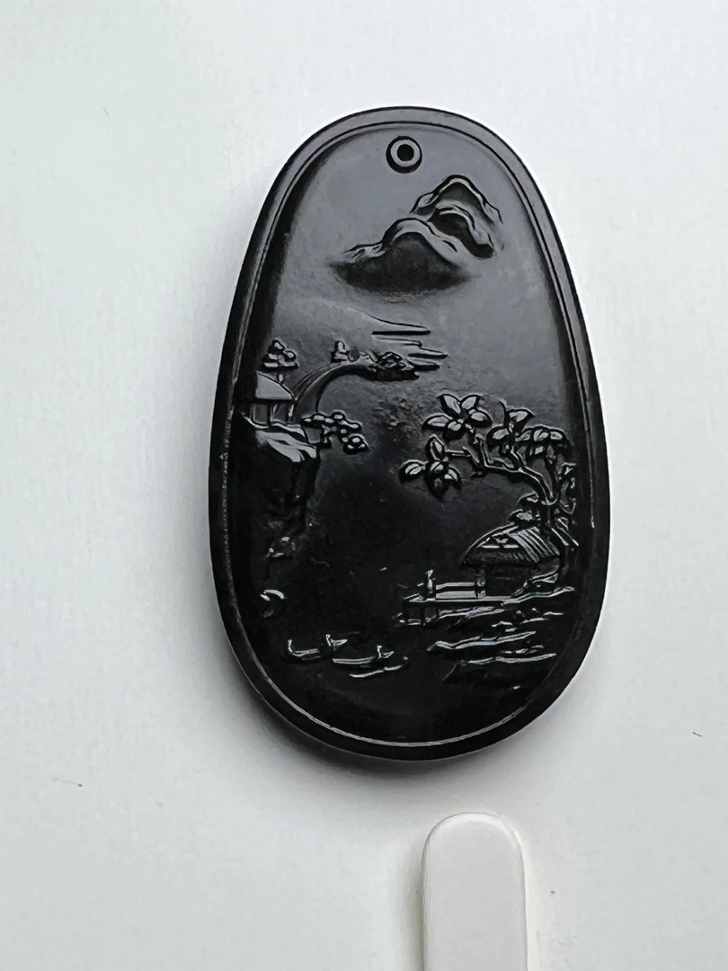 和田玉青花山水吊坠精雕珠宝挂件