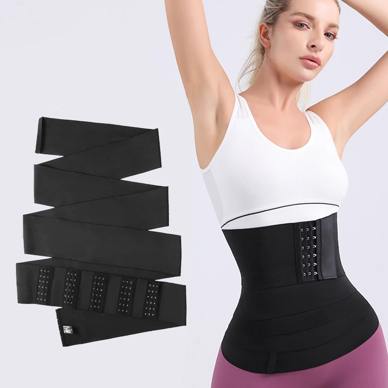爆汗束腰带弹力缠绕收腹带产后塑身瑜伽运动塑身排扣松紧塑腰带
