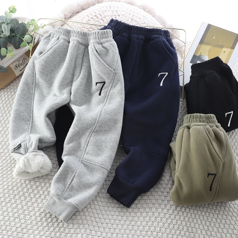 34204 秋冬季中大童男童加厚儿童加绒宝宝绒裤子春秋休闲裤女童