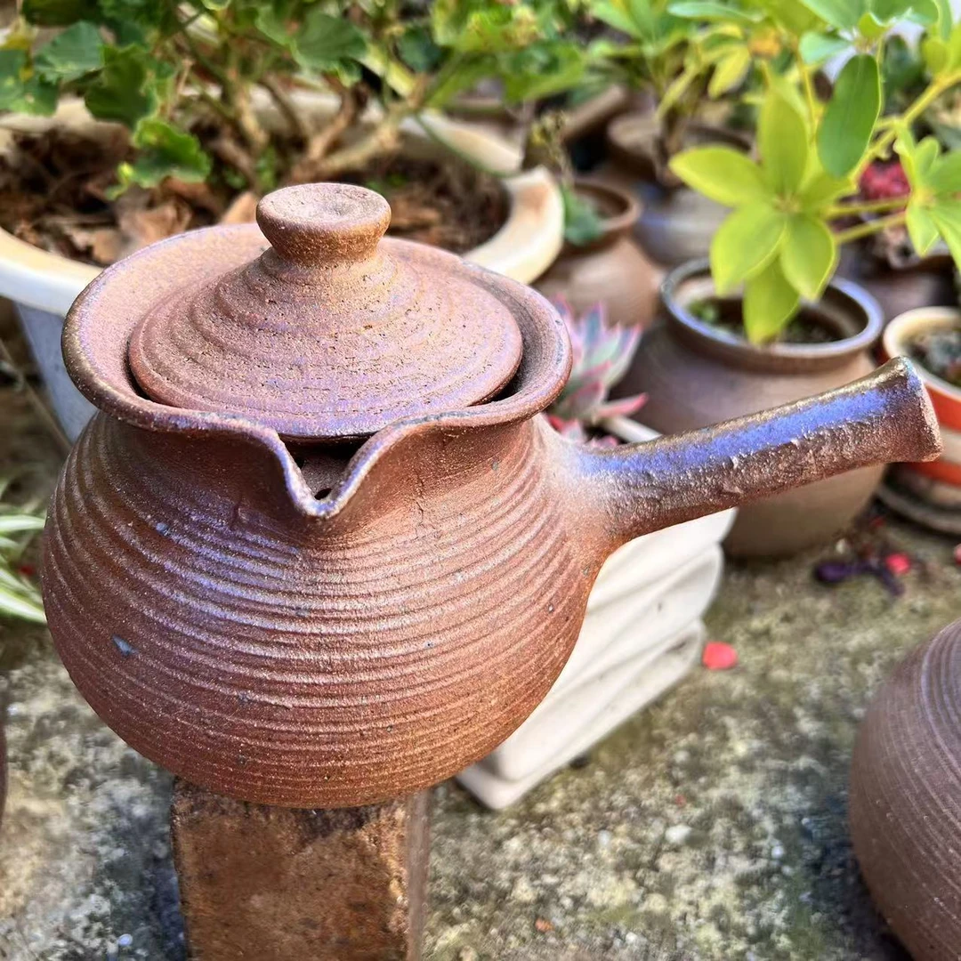 【带盖滤嘴650ml云南煮茶罐】粗陶烤茶罐柴烧窑变款复古纯手工