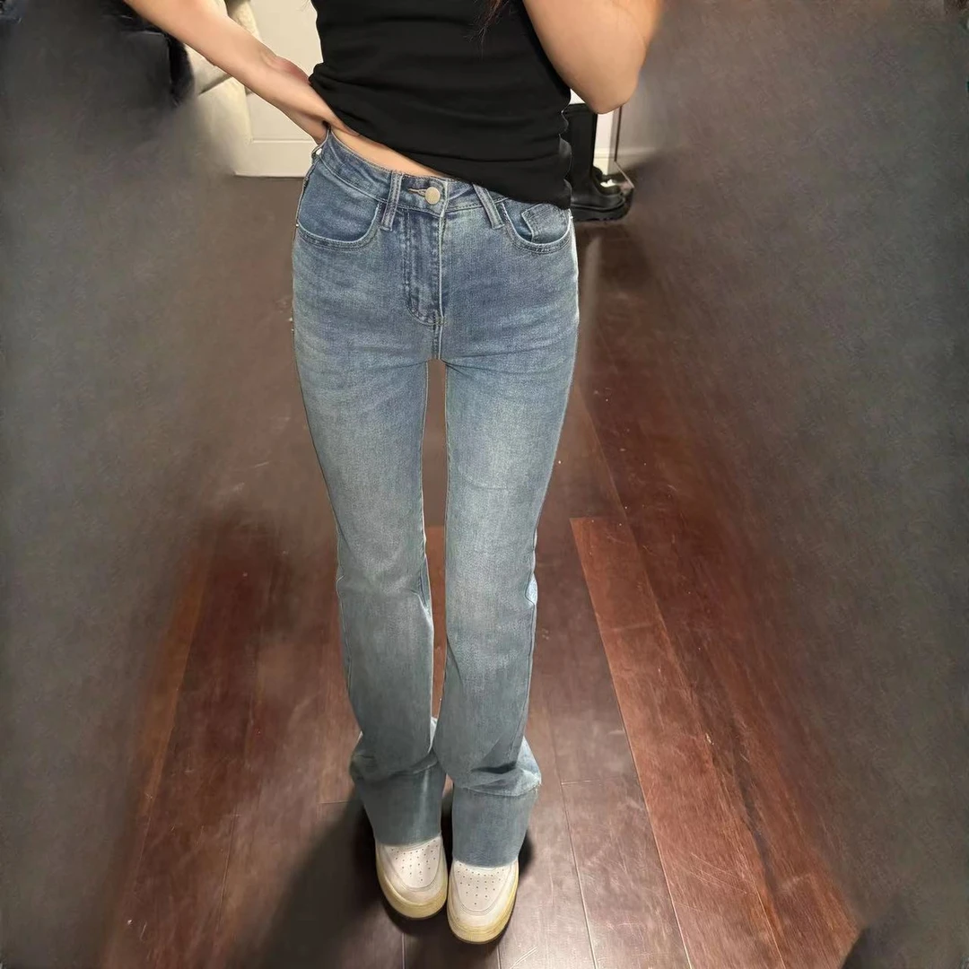 【宽边裤脚】蓝色/黑色高腰显瘦紧身微喇牛仔裤弹力百搭女款