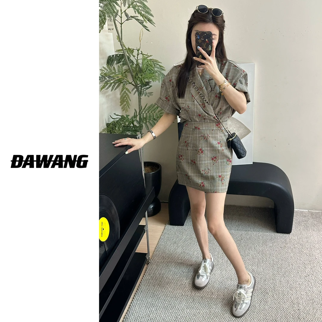 【Da Wang】高级感复古时尚格子短袖套装