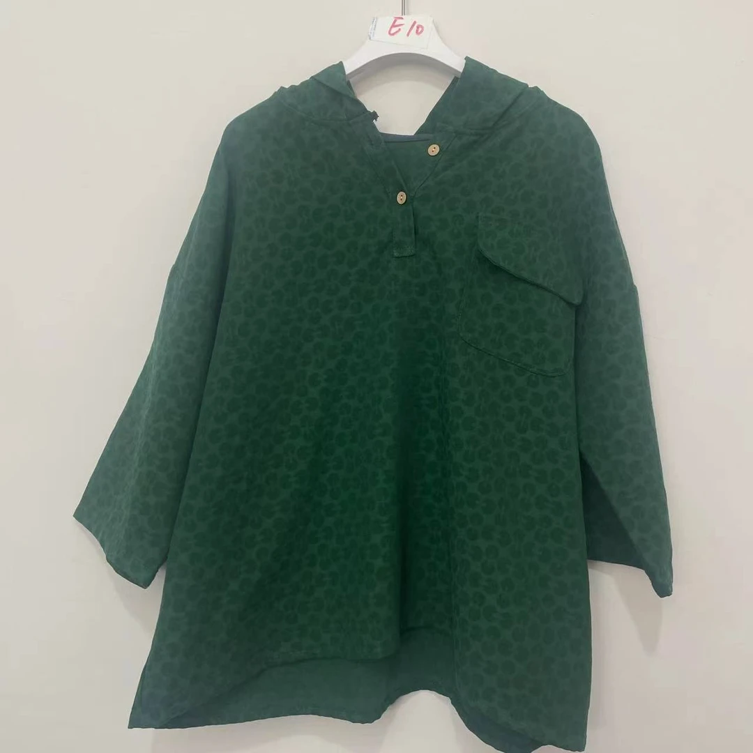 【流浪记莎莎】E10绿色花纹时尚休闲上衣