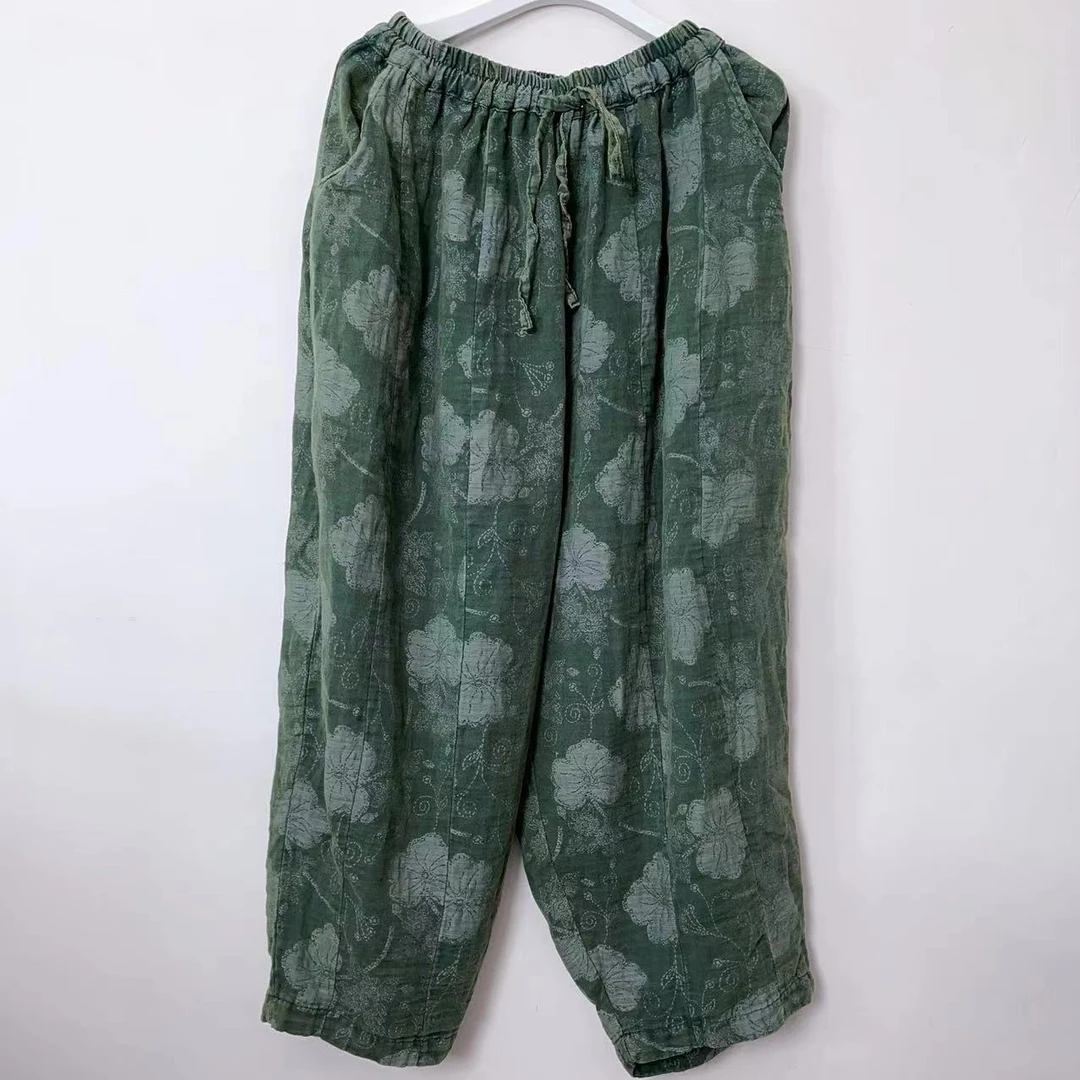 【流浪记莎莎】S68青绿色印花南瓜裤