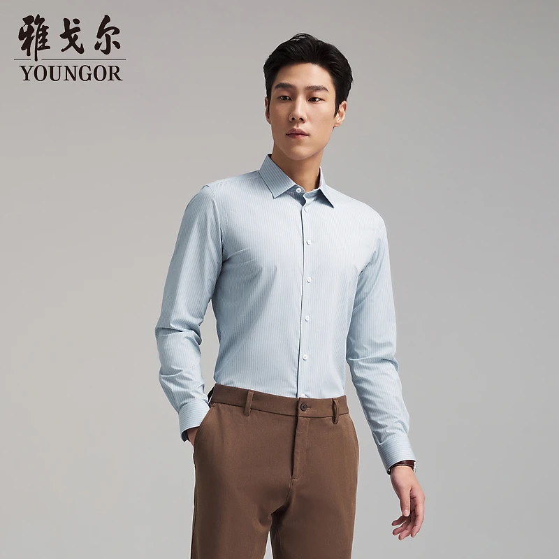【桑蚕丝条纹】雅戈尔男士秋冬商务休闲简约通勤抗静电长袖衬衫男