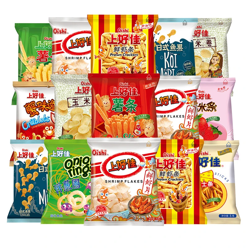 上好佳鲜虾片薯片虾条20包+盼盼麦香鸡味块10包组合膨化零食by