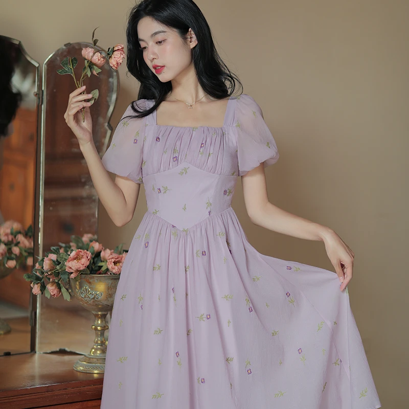 奈良法式复古连衣裙显瘦裙子女夏季新款绝美长裙沙滩裙【3045】