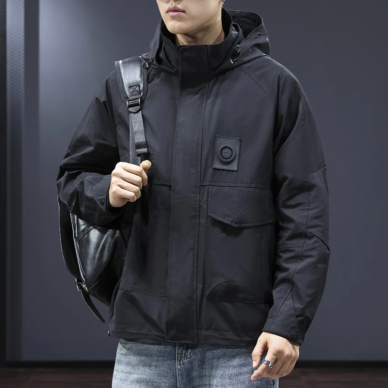 潮牌冲锋衣男2024年秋冬季新款户外工装夹克痞帅连帽休闲男装外套