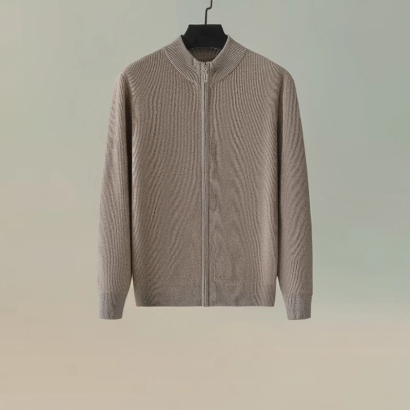 男士元宝针羊绒半高拉链开衫