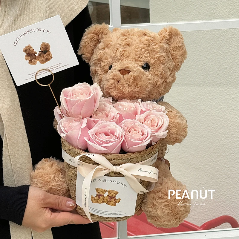 新款小熊家族卡片毛衣泰迪熊板栗花束创意贺卡花束插花饰品