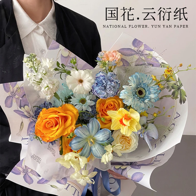 新款国花鲜花包装艺术纸国风古韵花束包花纸 花艺手工diy