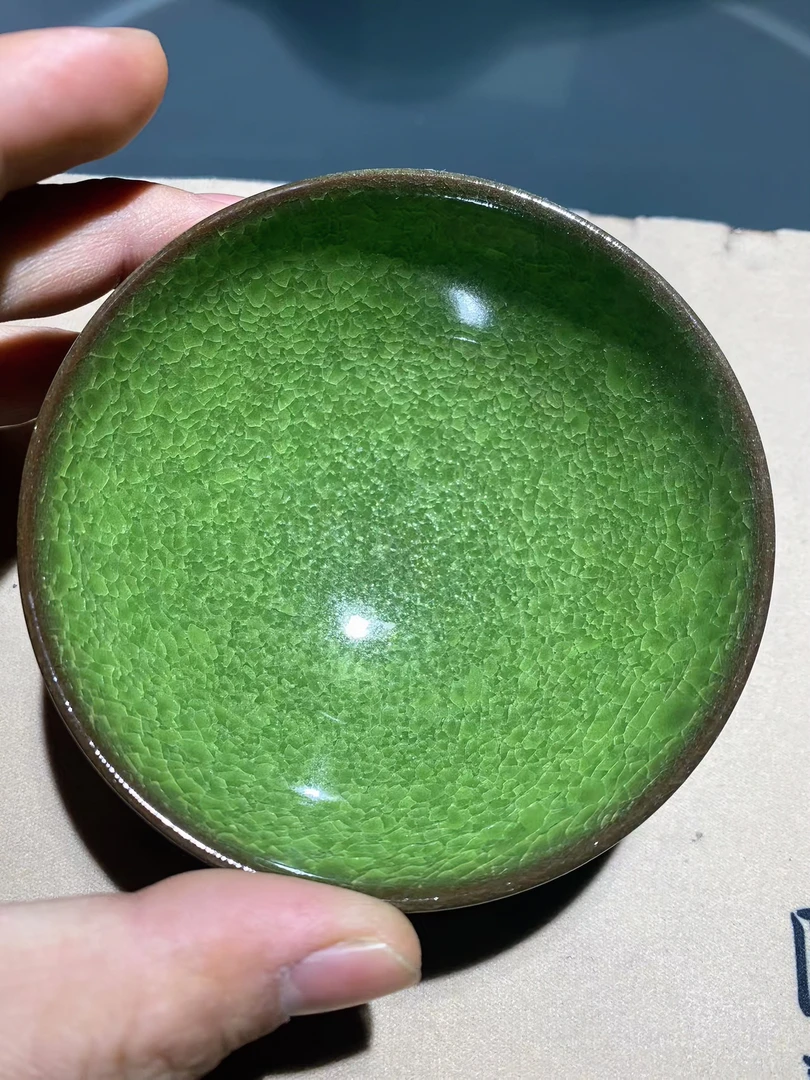 【闪购商品】瓷茶盏帝王绿冰裂主人杯手工 A