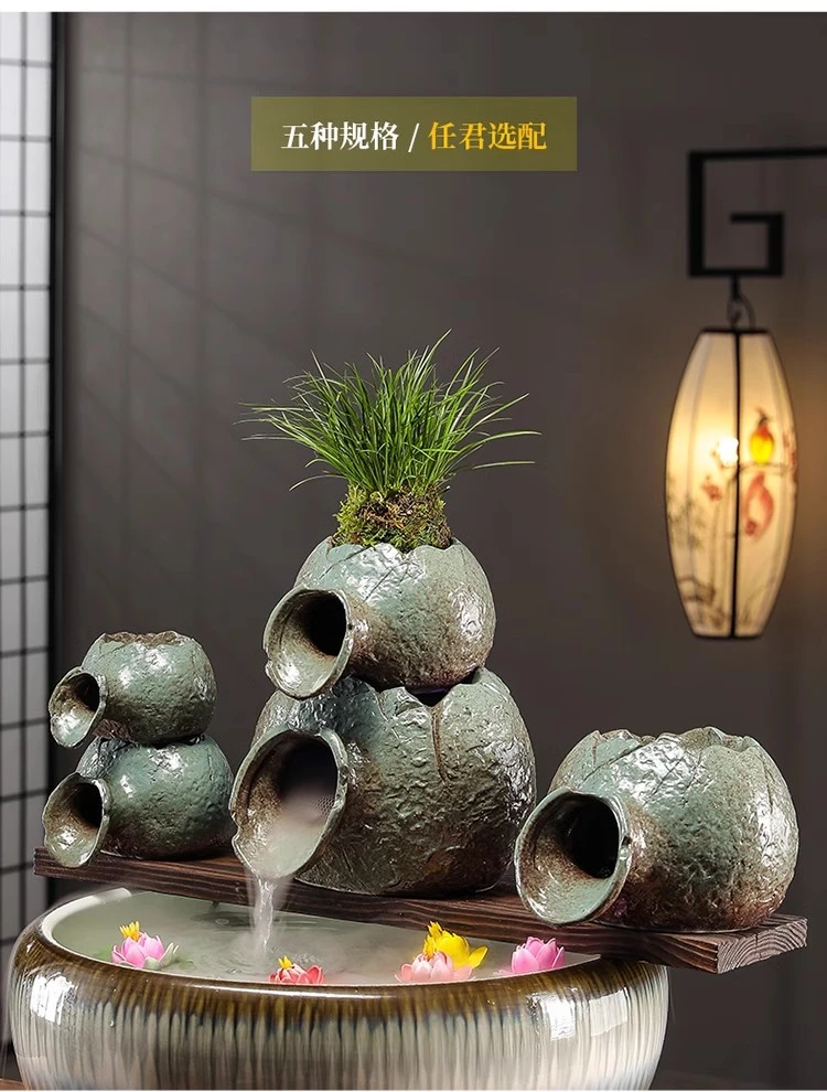 陶瓷开口流水罐古法养鱼造景流水摆件户外庭院生态缸装饰过滤系统