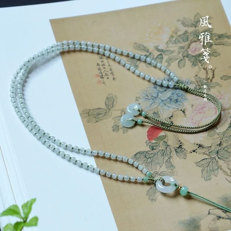 手工编织有翡珠链挂绳项链小众长款毛衣链玉佩吊坠挂绳百搭简约