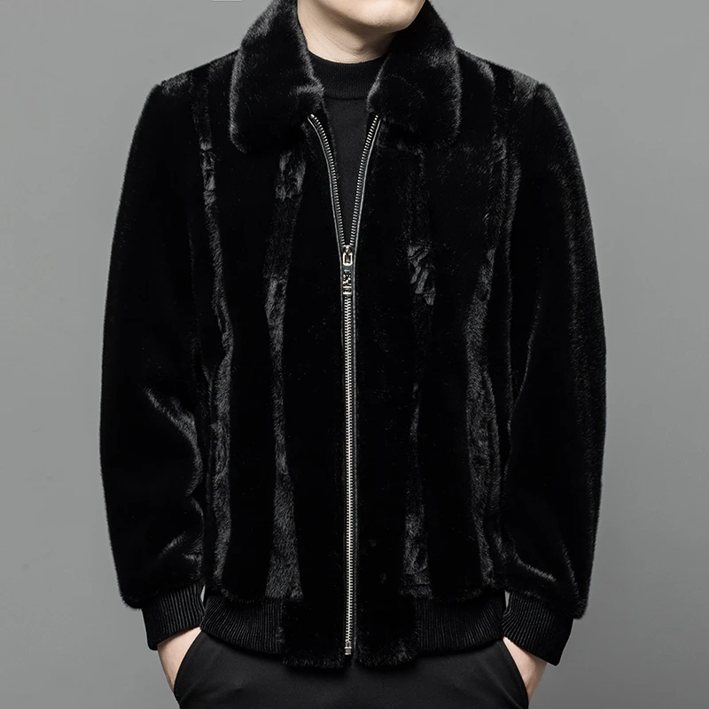 貂绒男士外套冬季新款翻领拉链厚款保暖环保雪狼貂绒上衣男装搭配