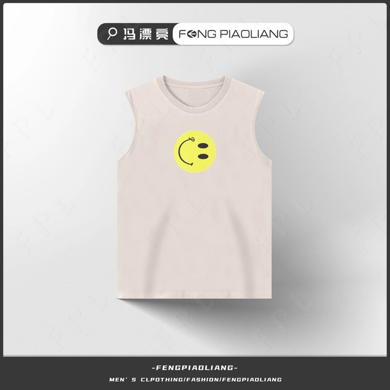 杏【微笑PASTA】夏季卡通烧焦发泡笑脸宽松舒适透气情侣款背心99K05