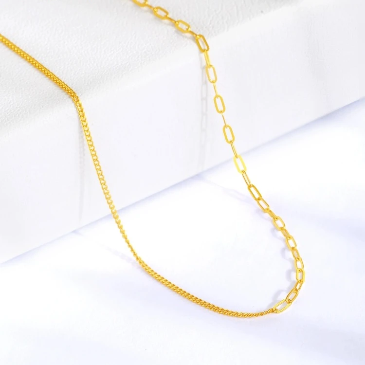 【足金999-AB素链】45cm长纯黄金真金5G工艺简约节日礼物锁骨链