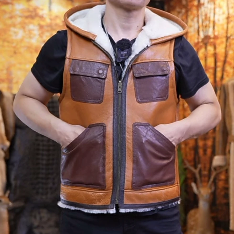 马甲时尚真皮秋冬男款休闲皮毛一体马甲款无袖外套冬季保暖
