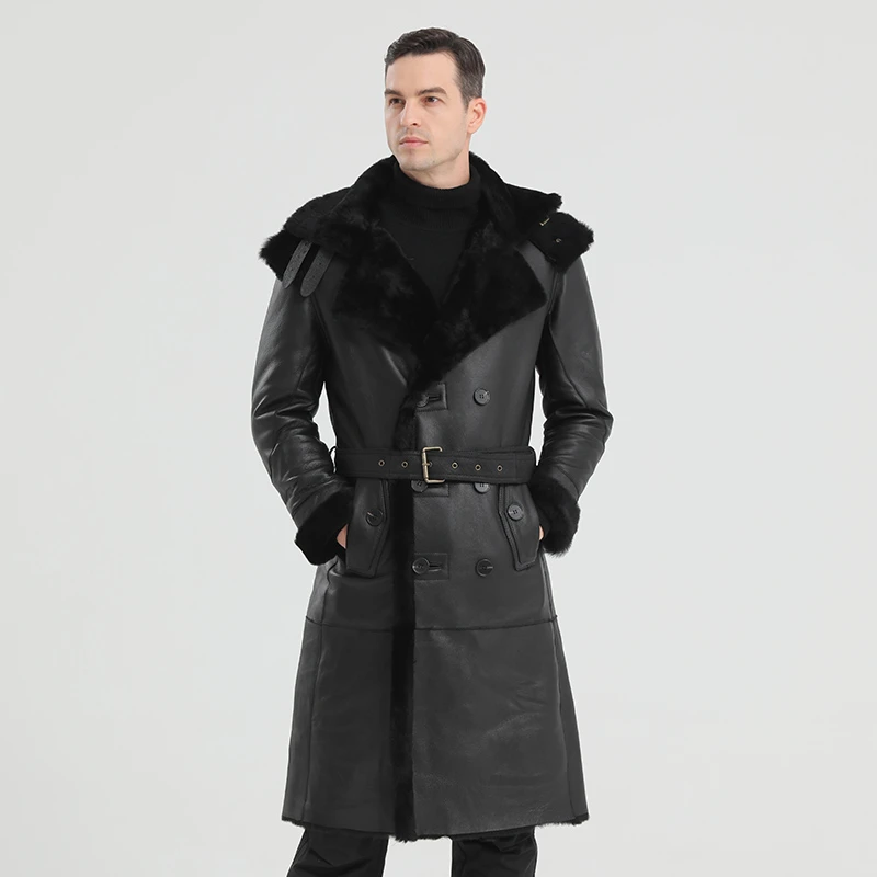 9967长款原生态真皮冬款男款皮毛一体外套