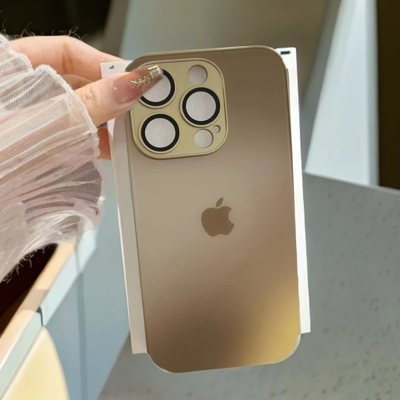 高级渲染沙漠金适用苹果16ProMax玻璃手机壳iPhone15镜头膜14防摔