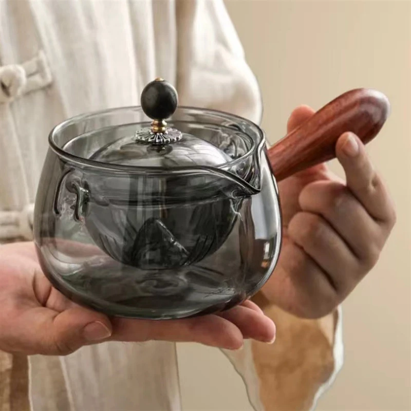 木把逍遥壶高硼硅玻璃泡茶壶玻璃煮茶壶旋转茶壶电陶炉公道杯茶具