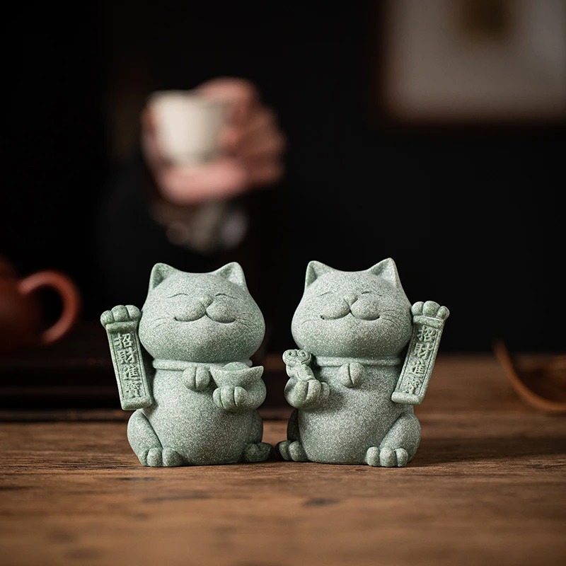 创意中国风招财进宝小猫石头工艺品吉祥物桌面装饰品摆件生日礼物