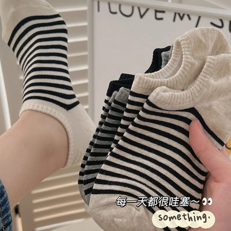 春夏百搭袜子女ins潮隐形袜薄款学生短袜条纹黑白低帮浅口船袜