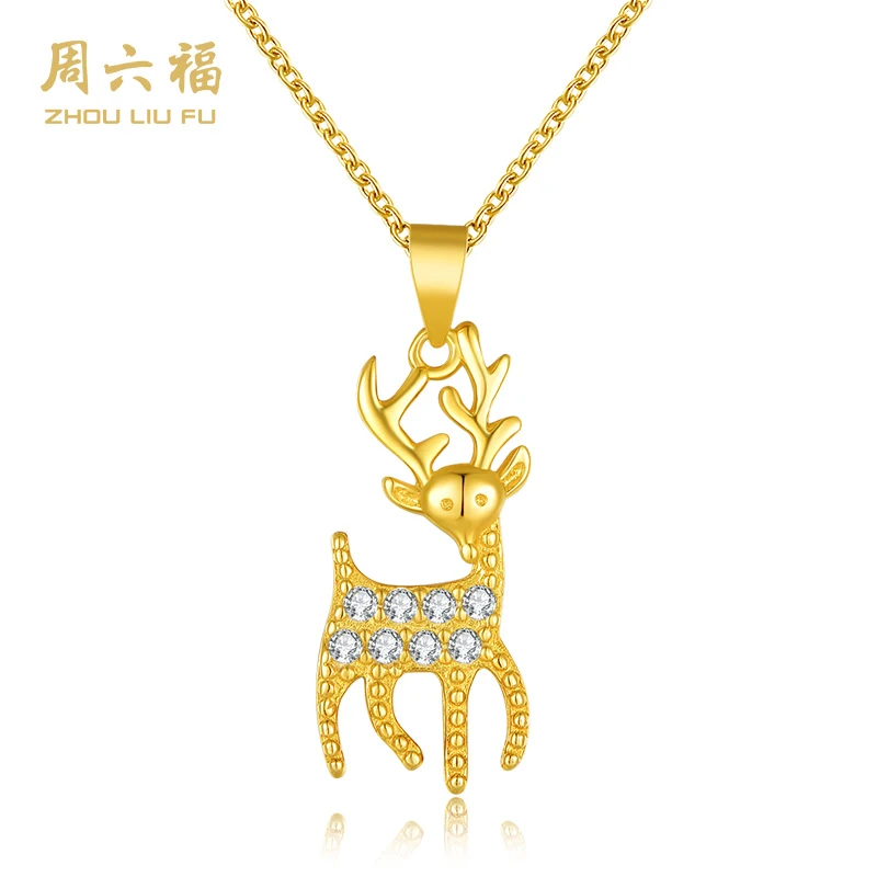 坠链均925银 【周六福】灵动小鹿925银镶嵌锆石套链七夕-Y6052-商城