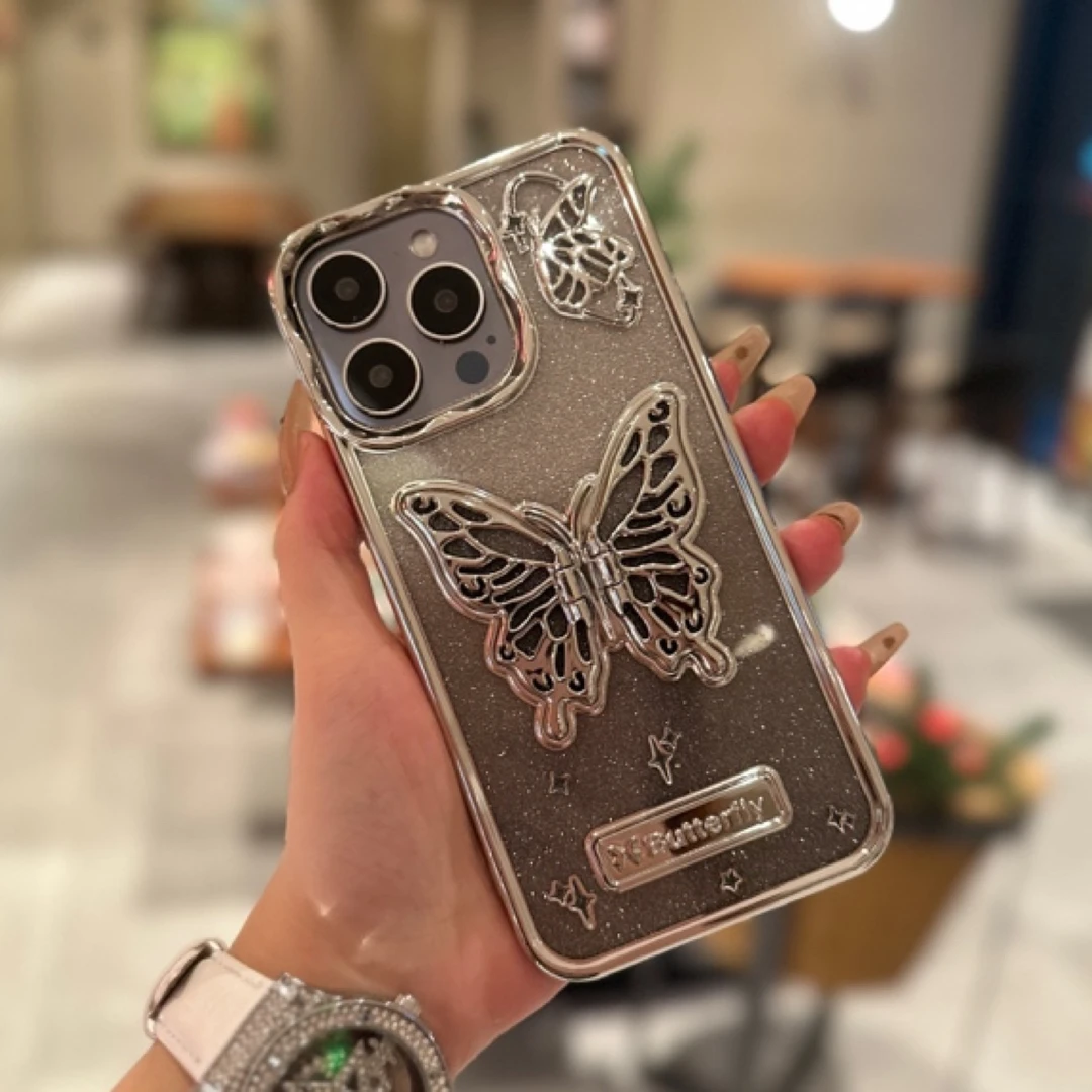 闪粉电镀蝴蝶适用于iPhone15promax苹果14手机壳13潮牌12创意