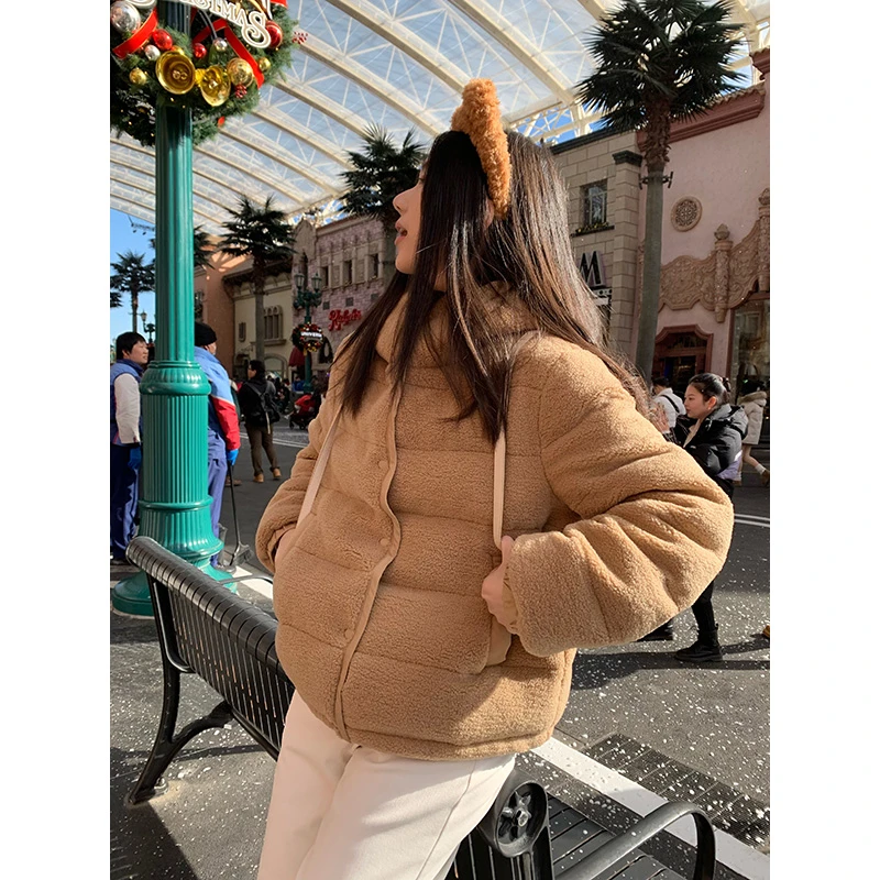 王少女YOKLASS 【清清】咖色羊羔绒连帽棉服外套复古上衣 Y28745S44