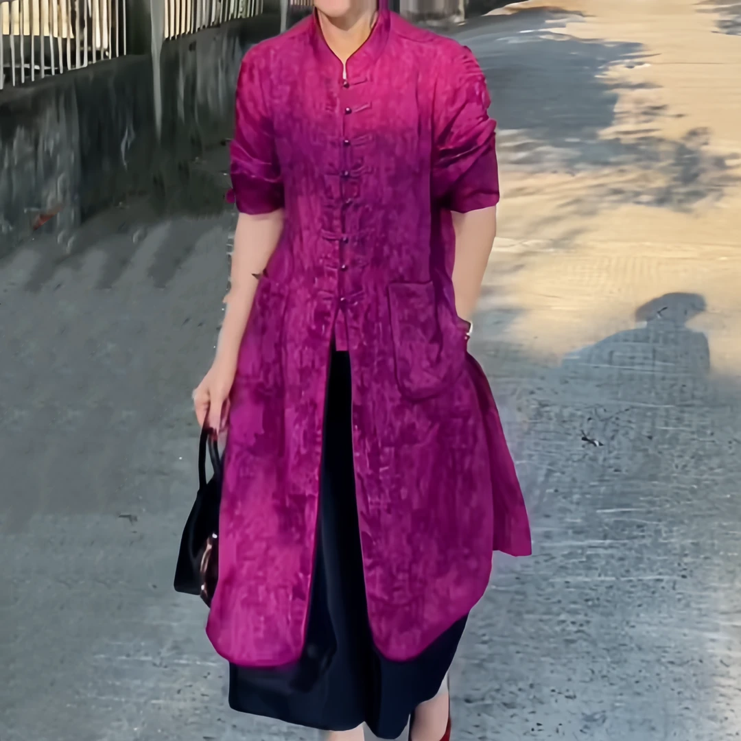 Z39玫红提花中长款显瘦时尚外套