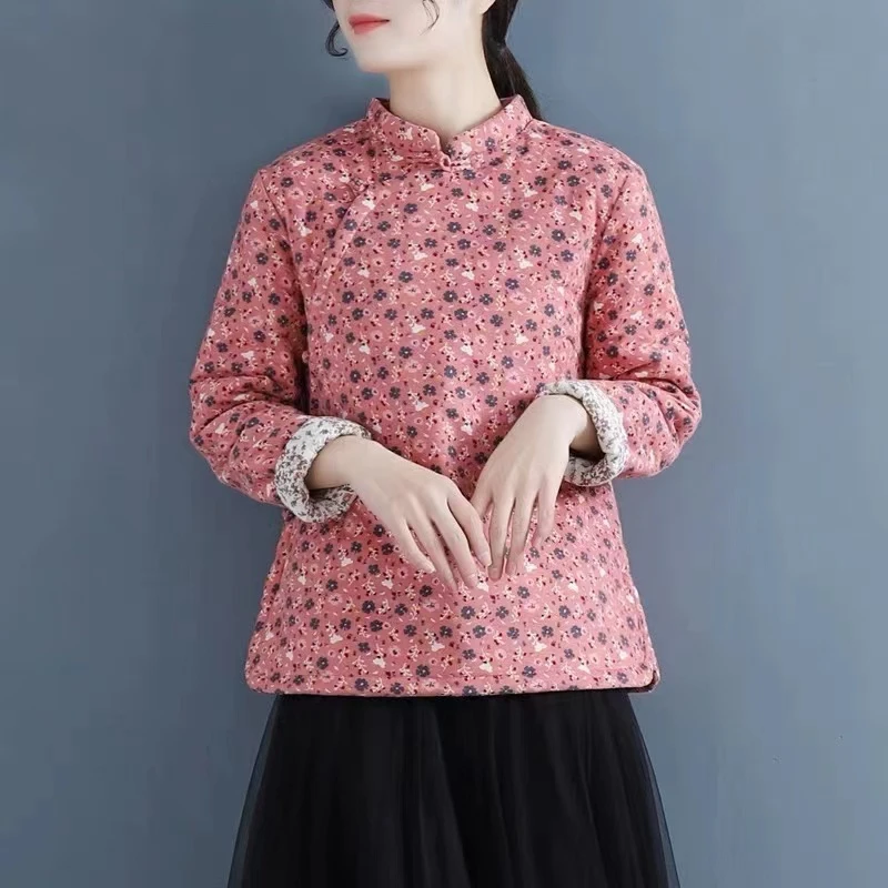 中国风复古斜襟夹棉加厚禅意茶服女冬季外套短款盘扣棉服衣1