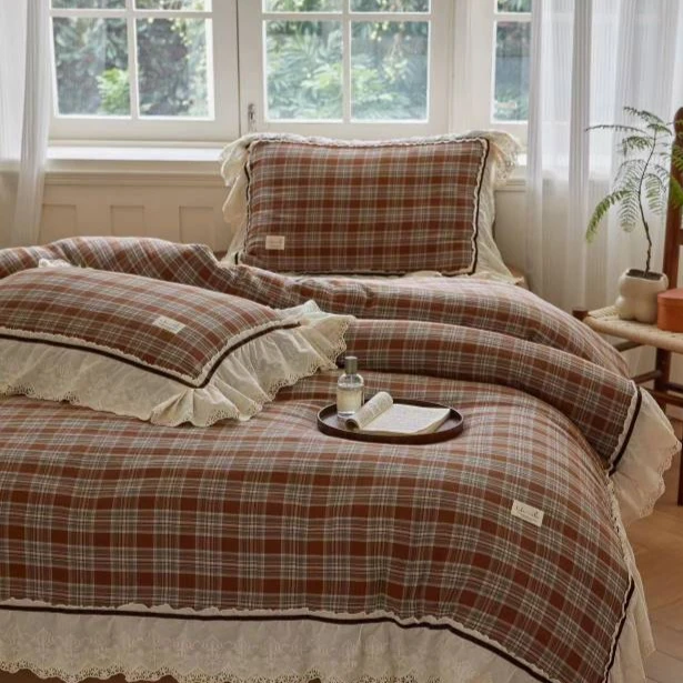 AMJ 6004 全棉双层纱皱皱纱色织提花四件套 潘多拉-咖