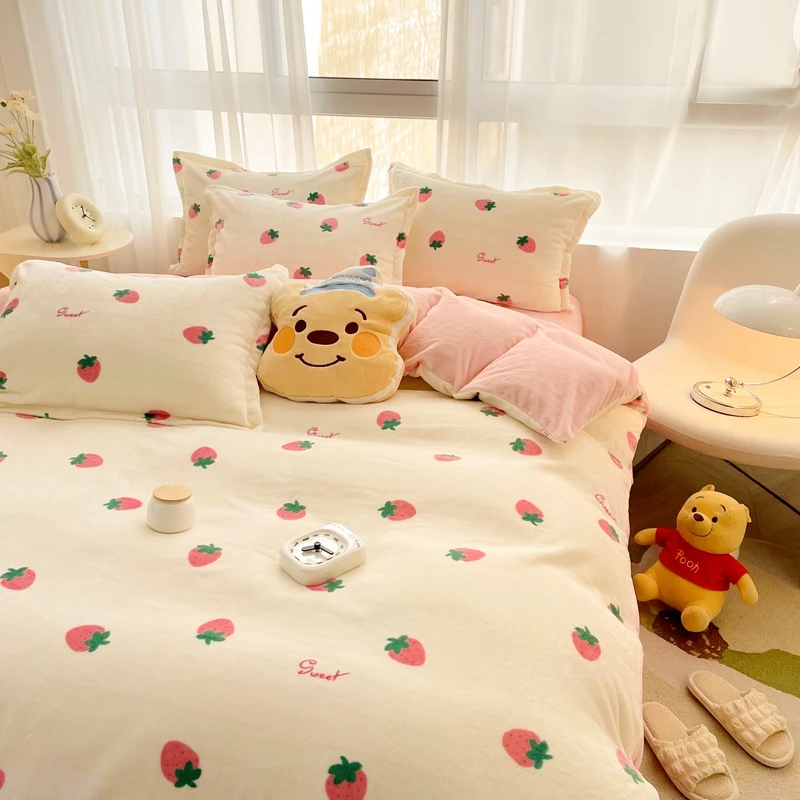 PZ 7832 小清新牛奶绒印花四件套 草莓