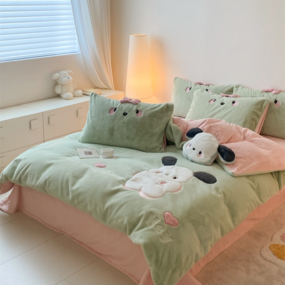 【大美家】2024冬季新款加绒加厚双面仿兔毛绒四件套7623