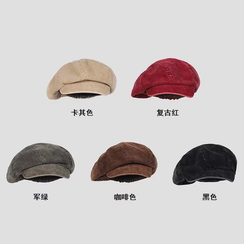 日系云朵帽大版做旧水洗灯芯绒八角帽男女士休闲显脸小复古帽子潮