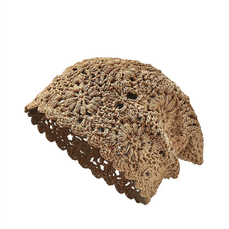 镂空日系夏季编织针织帽女薄款透气勾花甜美文艺复古毛线帽堆堆帽