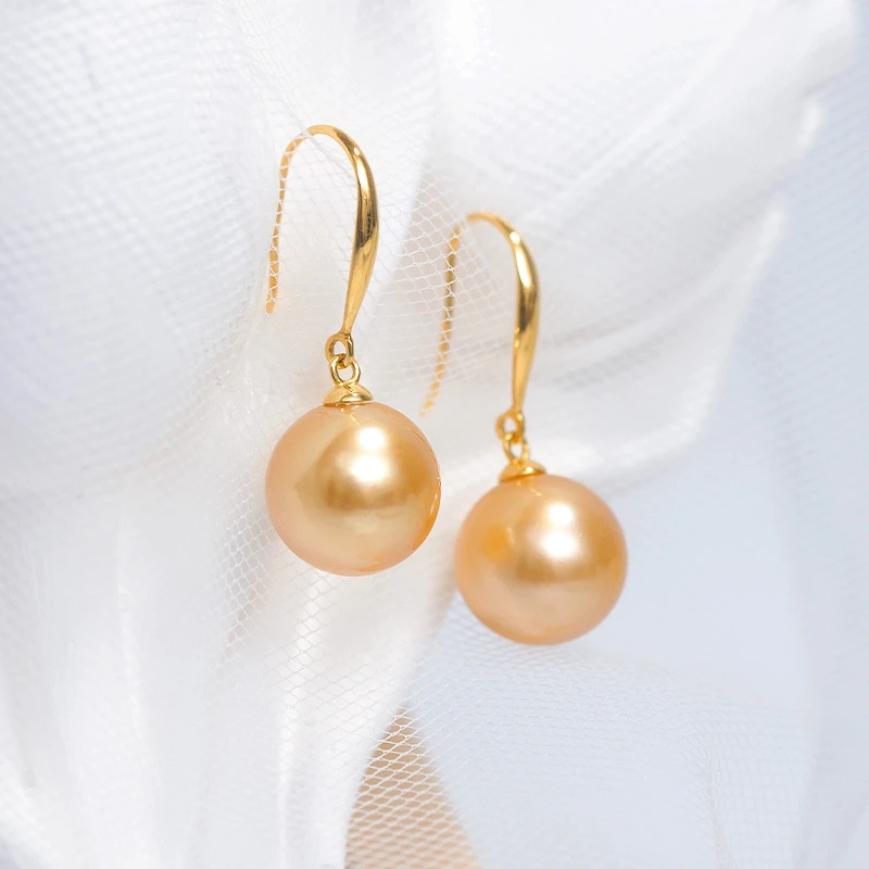 海水南洋金珠9-13mm耳饰18K真金黄金经典百搭时尚气质耳勾素款