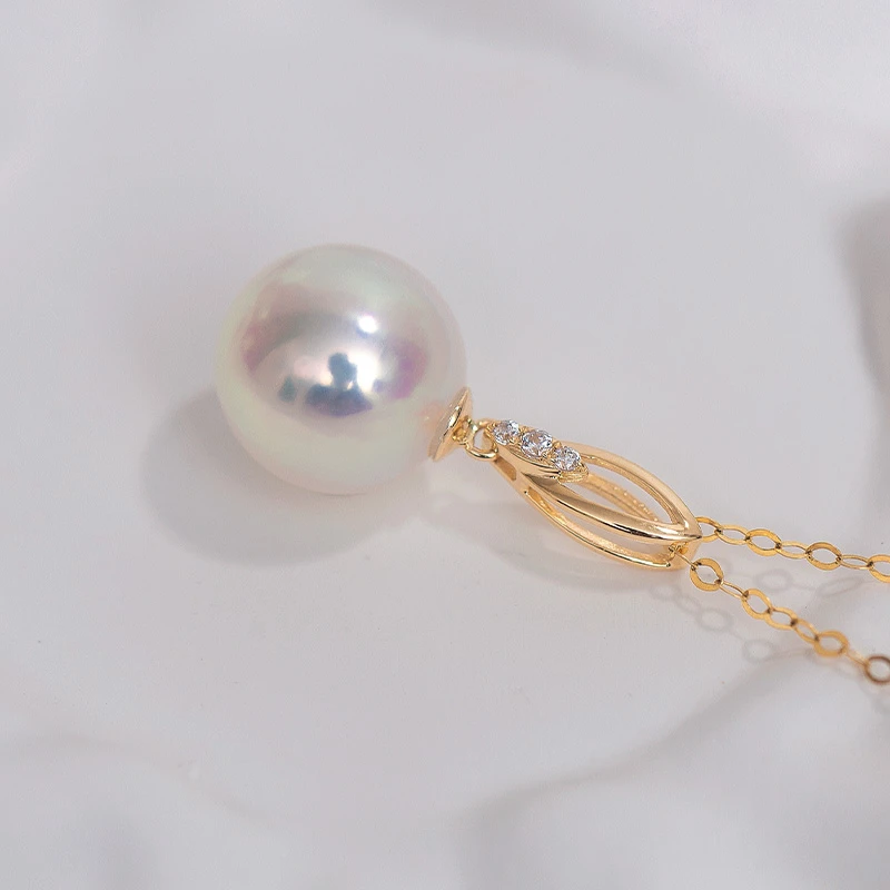海水珍珠AKOYA吊坠18K金气质百搭简约精致强光白色时尚灵动真珍珠