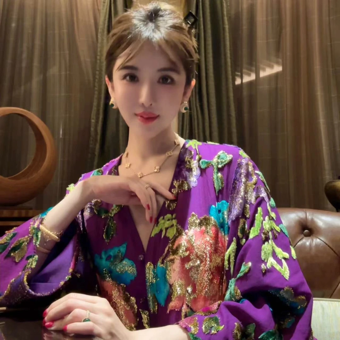 BABY ANNE【永乐南洋-南洋风华】缎面里布真丝烧花上衣半裙PD242002