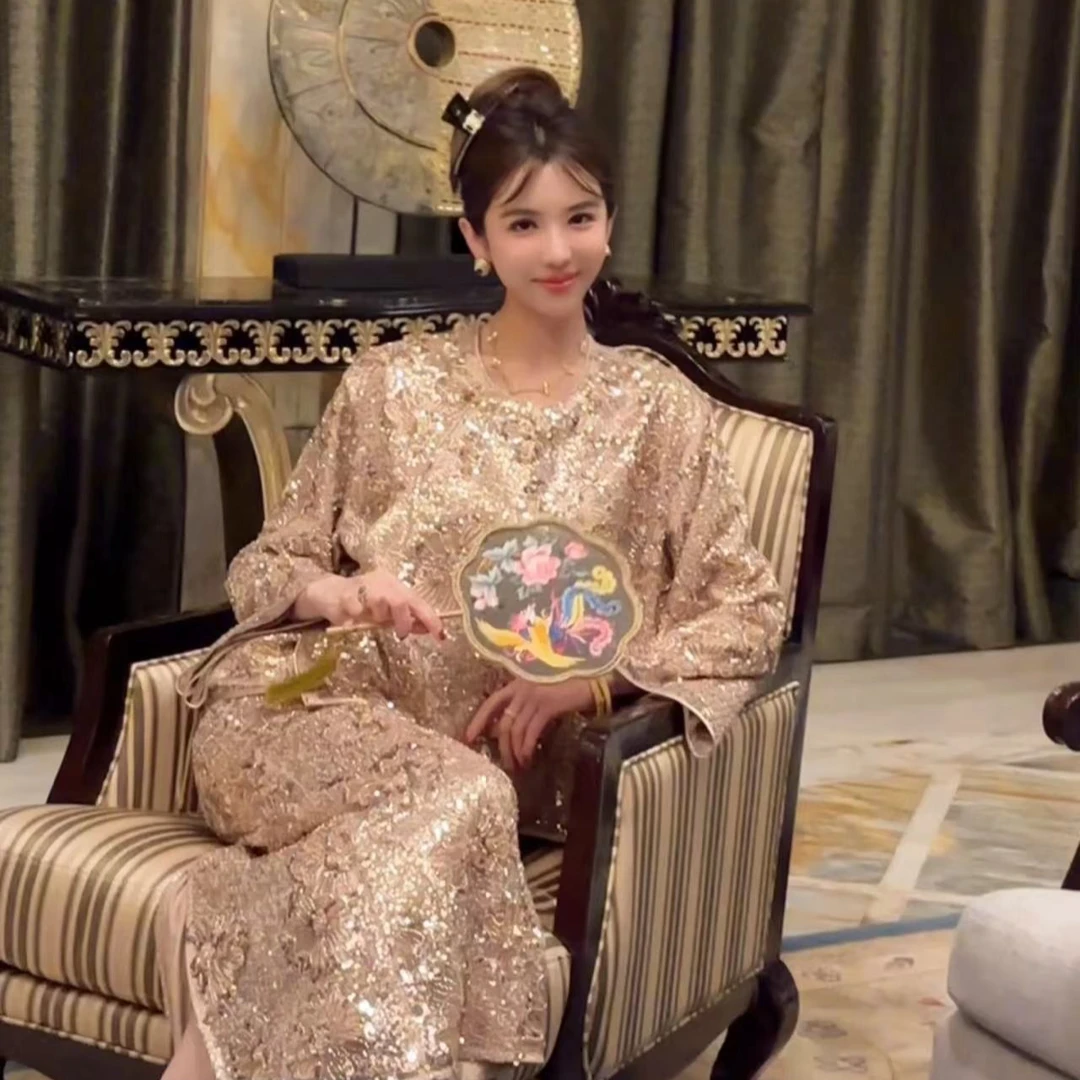 BABY ANNE【南洋风华】奢华香槟金订珠时尚套装-PD233069