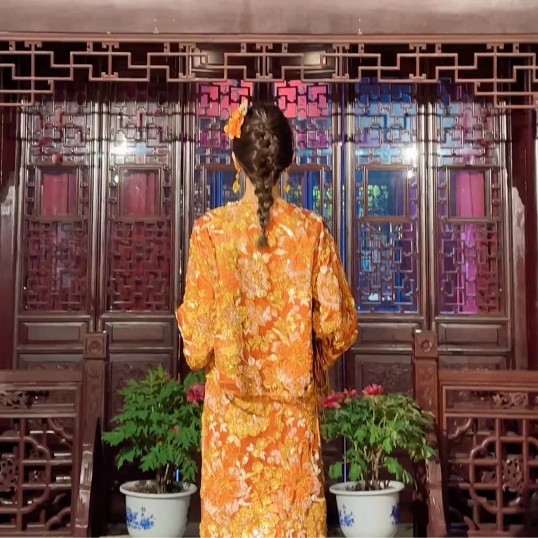 BABY ANNE【南洋风华】系列橘色网底繁花似锦南洋上衣/半裙PD242004