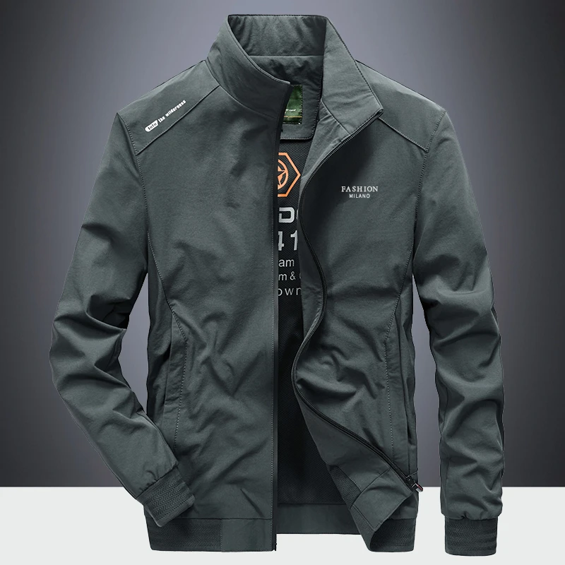 春秋季男士夹克外套运动高端弹力宽松大码上衣立领夹克衫休闲男装