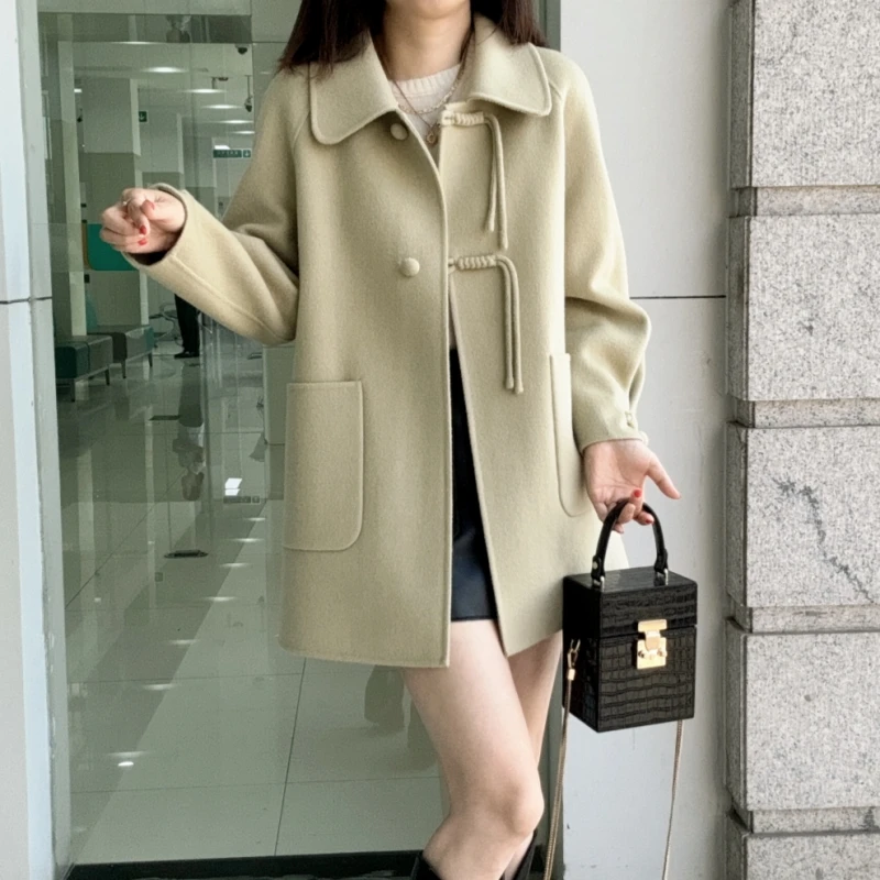 【100%绵羊毛】秋冬新品宽松显瘦长袖中长款双面羊毛大衣DM98021